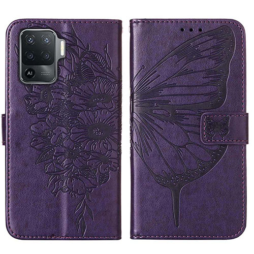 Leather Case Stands Butterfly Flip Cover Holder Y01B for Oppo F19 Pro Purple