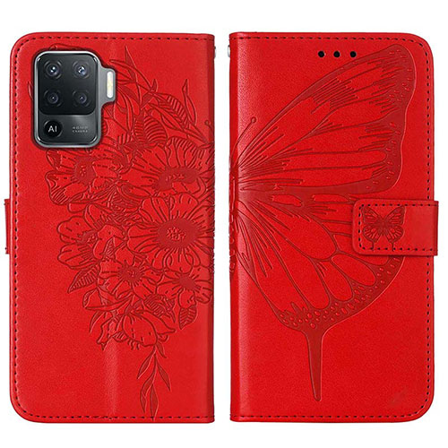 Leather Case Stands Butterfly Flip Cover Holder Y01B for Oppo F19 Pro Red