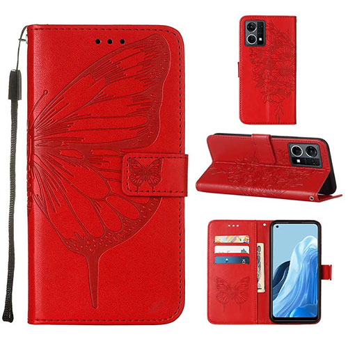 Leather Case Stands Butterfly Flip Cover Holder Y01B for Oppo F21 Pro 4G Red