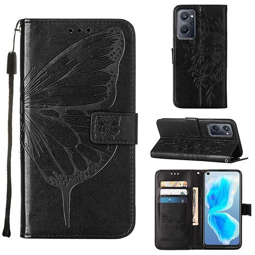 Leather Case Stands Butterfly Flip Cover Holder Y01B for Oppo K10 4G Black