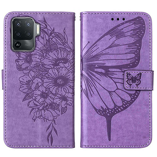 Leather Case Stands Butterfly Flip Cover Holder Y01B for Oppo Reno5 F Clove Purple