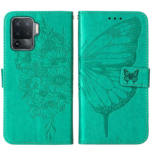 Leather Case Stands Butterfly Flip Cover Holder Y01B for Oppo Reno5 F Green