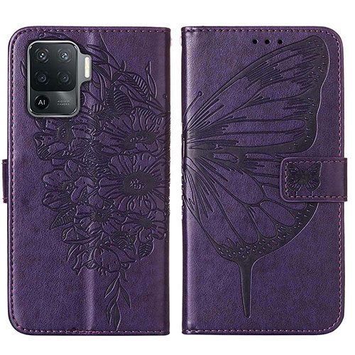 Leather Case Stands Butterfly Flip Cover Holder Y01B for Oppo Reno5 F Purple