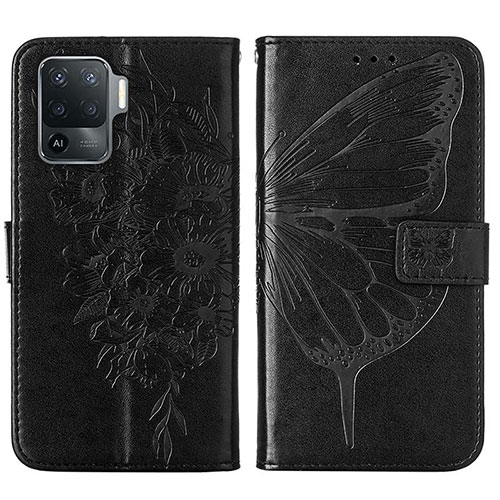 Leather Case Stands Butterfly Flip Cover Holder Y01B for Oppo Reno5 Lite Black