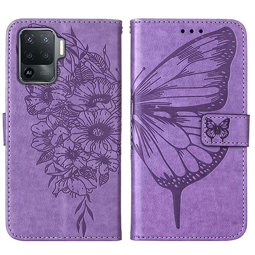 Leather Case Stands Butterfly Flip Cover Holder Y01B for Oppo Reno5 Lite Clove Purple