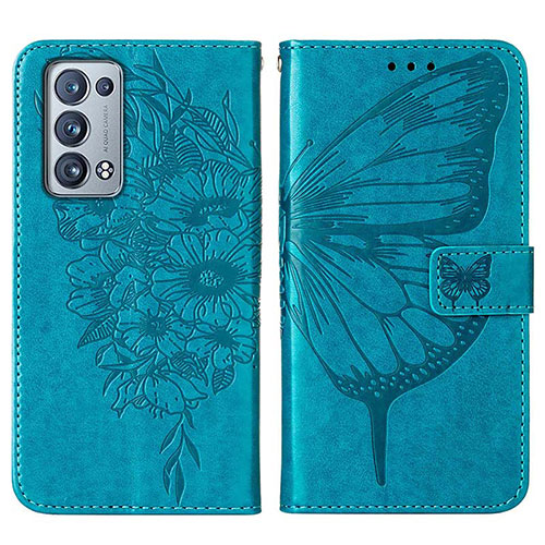 Leather Case Stands Butterfly Flip Cover Holder Y01B for Oppo Reno6 Pro 5G Blue