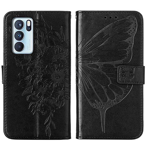 Leather Case Stands Butterfly Flip Cover Holder Y01B for Oppo Reno6 Pro 5G India Black