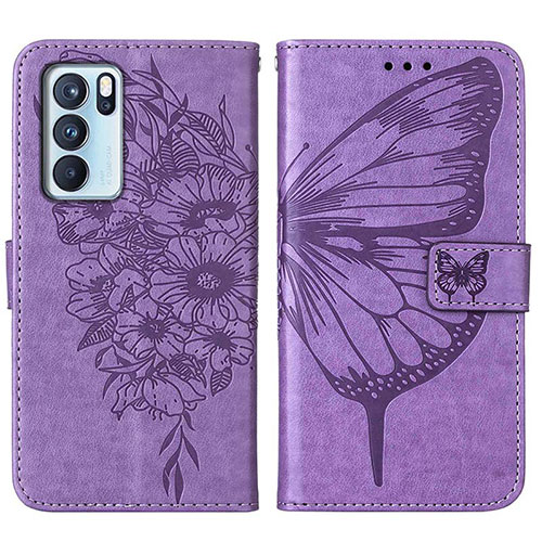 Leather Case Stands Butterfly Flip Cover Holder Y01B for Oppo Reno6 Pro 5G India Clove Purple