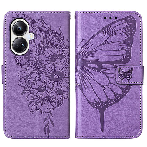 Leather Case Stands Butterfly Flip Cover Holder Y01B for Realme 10 Pro+ Plus 5G Clove Purple