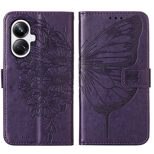 Leather Case Stands Butterfly Flip Cover Holder Y01B for Realme 10 Pro+ Plus 5G Purple