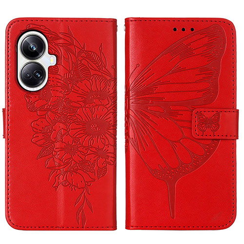 Leather Case Stands Butterfly Flip Cover Holder Y01B for Realme 10 Pro+ Plus 5G Red