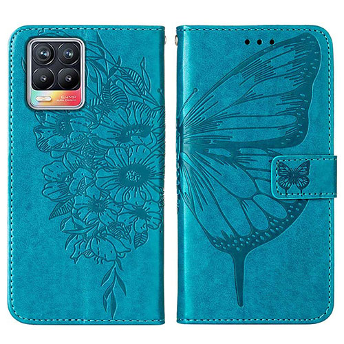 Leather Case Stands Butterfly Flip Cover Holder Y01B for Realme 8 Pro Blue