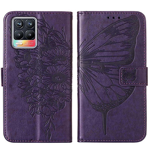 Leather Case Stands Butterfly Flip Cover Holder Y01B for Realme 8 Pro Purple