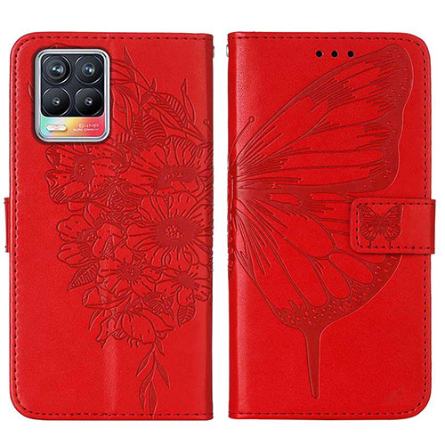 Leather Case Stands Butterfly Flip Cover Holder Y01B for Realme 8 Pro Red