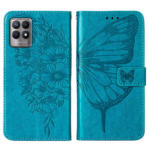 Leather Case Stands Butterfly Flip Cover Holder Y01B for Realme 8i Blue