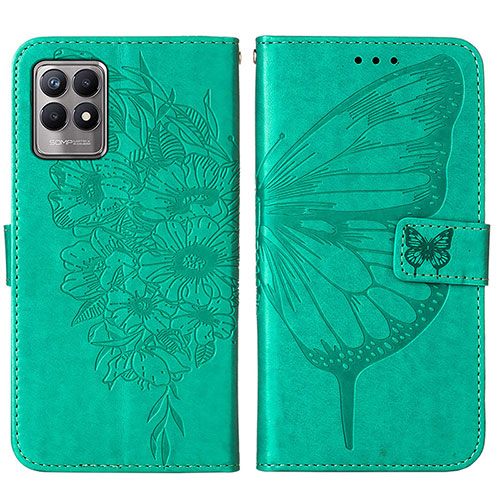 Leather Case Stands Butterfly Flip Cover Holder Y01B for Realme 8i Green