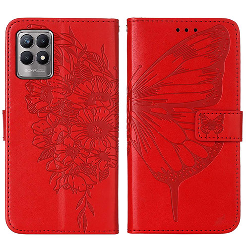 Leather Case Stands Butterfly Flip Cover Holder Y01B for Realme 8i Red