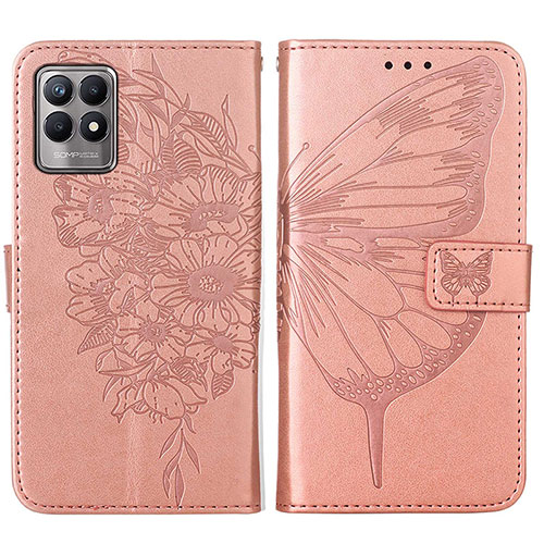 Leather Case Stands Butterfly Flip Cover Holder Y01B for Realme 8i Rose Gold