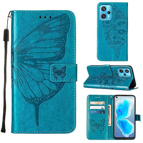 Leather Case Stands Butterfly Flip Cover Holder Y01B for Realme 9 4G Blue