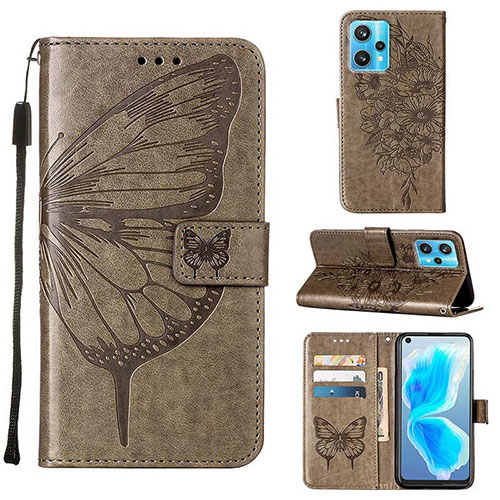 Leather Case Stands Butterfly Flip Cover Holder Y01B for Realme 9 4G Gray