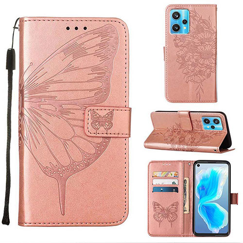 Leather Case Stands Butterfly Flip Cover Holder Y01B for Realme 9 4G Rose Gold