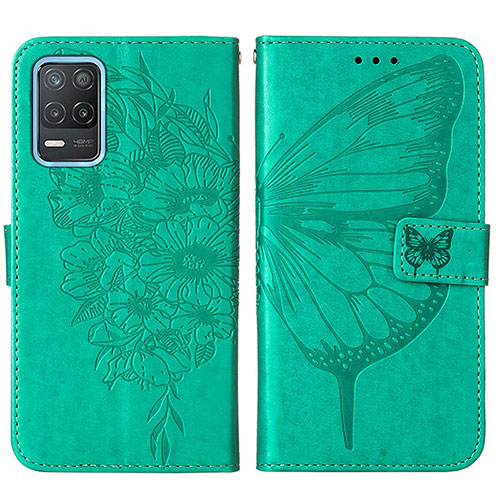 Leather Case Stands Butterfly Flip Cover Holder Y01B for Realme 9 5G India Green