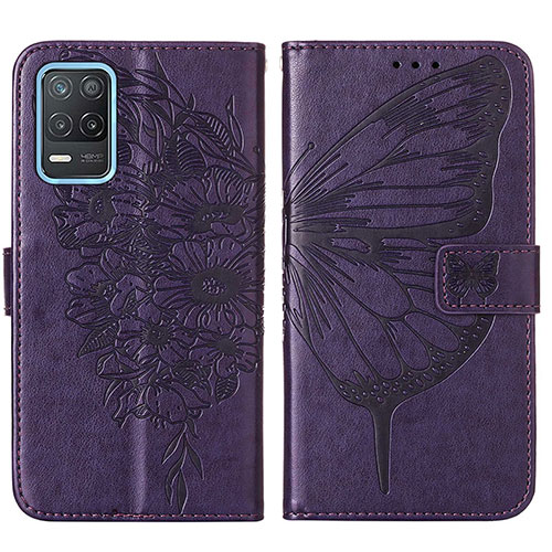 Leather Case Stands Butterfly Flip Cover Holder Y01B for Realme 9 5G India Purple