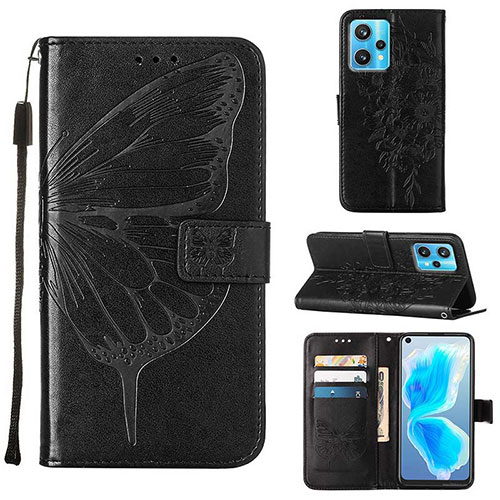 Leather Case Stands Butterfly Flip Cover Holder Y01B for Realme 9 Pro+ Plus 5G Black
