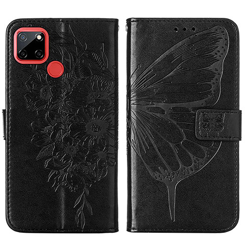 Leather Case Stands Butterfly Flip Cover Holder Y01B for Realme C12 Black