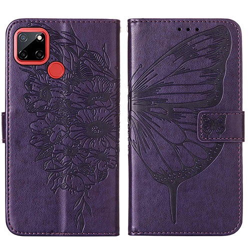 Leather Case Stands Butterfly Flip Cover Holder Y01B for Realme C12 Purple