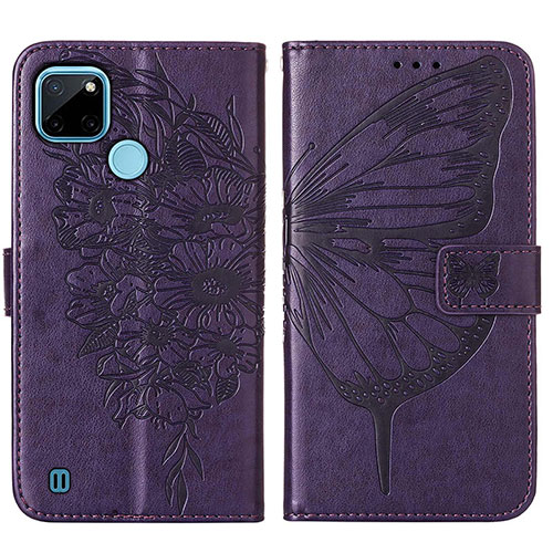 Leather Case Stands Butterfly Flip Cover Holder Y01B for Realme C21Y Purple