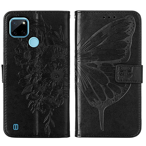 Leather Case Stands Butterfly Flip Cover Holder Y01B for Realme C25Y Black