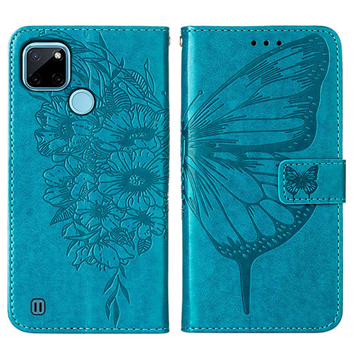 Leather Case Stands Butterfly Flip Cover Holder Y01B for Realme C25Y Blue