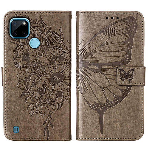 Leather Case Stands Butterfly Flip Cover Holder Y01B for Realme C25Y India Gray