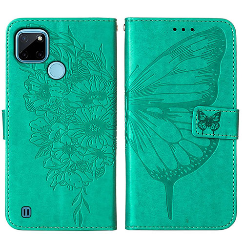 Leather Case Stands Butterfly Flip Cover Holder Y01B for Realme C25Y India Green