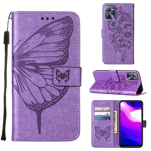 Leather Case Stands Butterfly Flip Cover Holder Y01B for Realme C35 Clove Purple