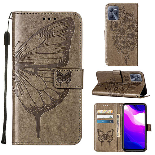 Leather Case Stands Butterfly Flip Cover Holder Y01B for Realme C35 Gray