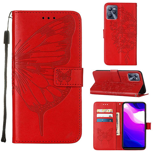 Leather Case Stands Butterfly Flip Cover Holder Y01B for Realme C35 Red