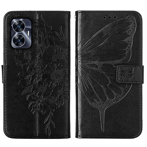 Leather Case Stands Butterfly Flip Cover Holder Y01B for Realme C55 Black