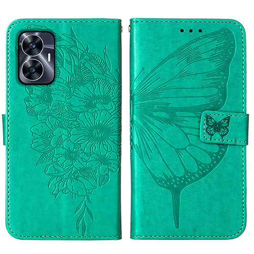 Leather Case Stands Butterfly Flip Cover Holder Y01B for Realme C55 Green