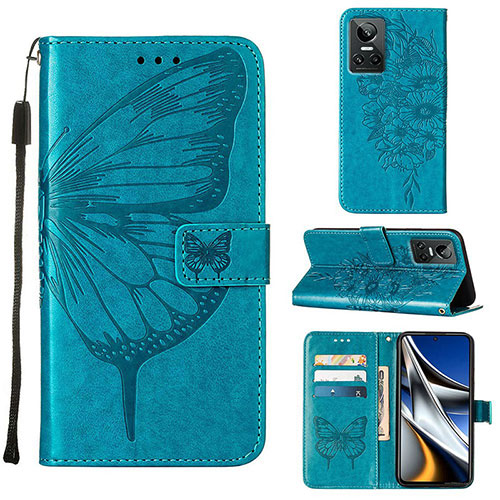 Leather Case Stands Butterfly Flip Cover Holder Y01B for Realme GT Neo3 5G Blue