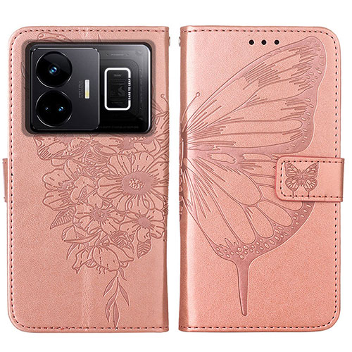 Leather Case Stands Butterfly Flip Cover Holder Y01B for Realme GT Neo5 5G Rose Gold