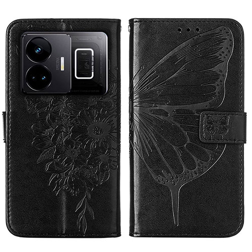 Leather Case Stands Butterfly Flip Cover Holder Y01B for Realme GT Neo6 5G Black