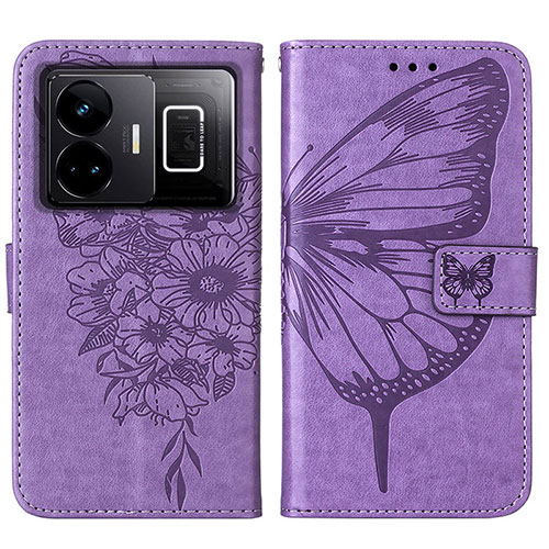 Leather Case Stands Butterfly Flip Cover Holder Y01B for Realme GT5 5G Clove Purple