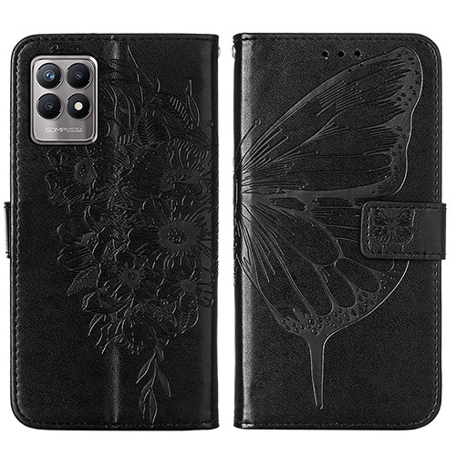 Leather Case Stands Butterfly Flip Cover Holder Y01B for Realme Narzo 50 4G Black