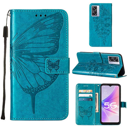 Leather Case Stands Butterfly Flip Cover Holder Y01B for Realme Narzo 50 5G Blue