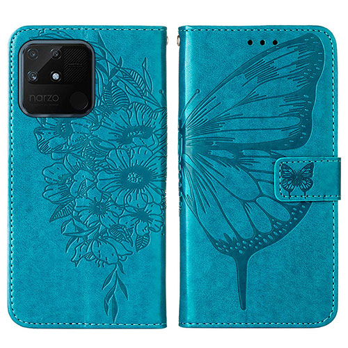 Leather Case Stands Butterfly Flip Cover Holder Y01B for Realme Narzo 50A Blue