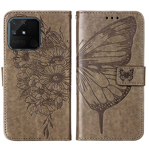 Leather Case Stands Butterfly Flip Cover Holder Y01B for Realme Narzo 50A Gray