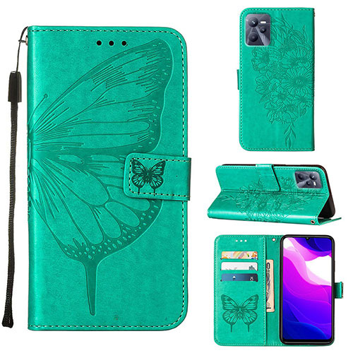 Leather Case Stands Butterfly Flip Cover Holder Y01B for Realme Narzo 50A Prime Green