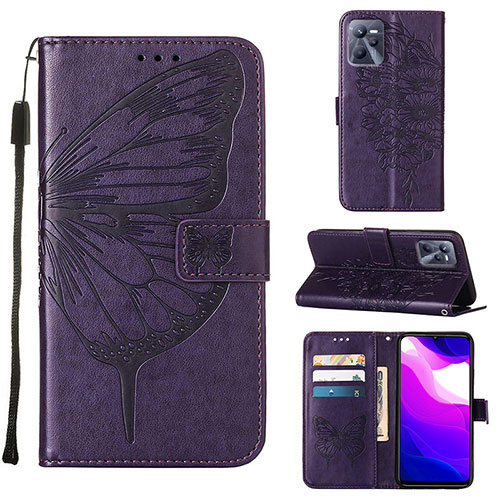 Leather Case Stands Butterfly Flip Cover Holder Y01B for Realme Narzo 50A Prime Purple